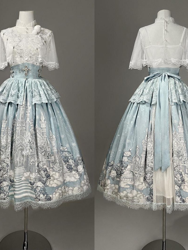 Sweet Promise Floral Bridal Lolita Palace Princess Camisole Skirt Women's Short Sleeve Op