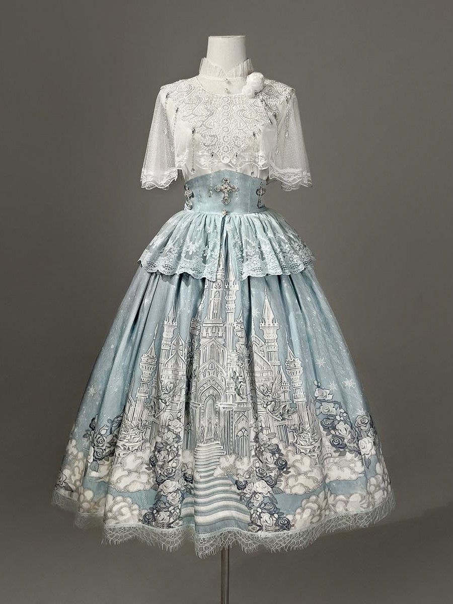 Sweet Promise Floral Bridal Lolita Palace Princess Camisole Skirt Women's Short Sleeve Op