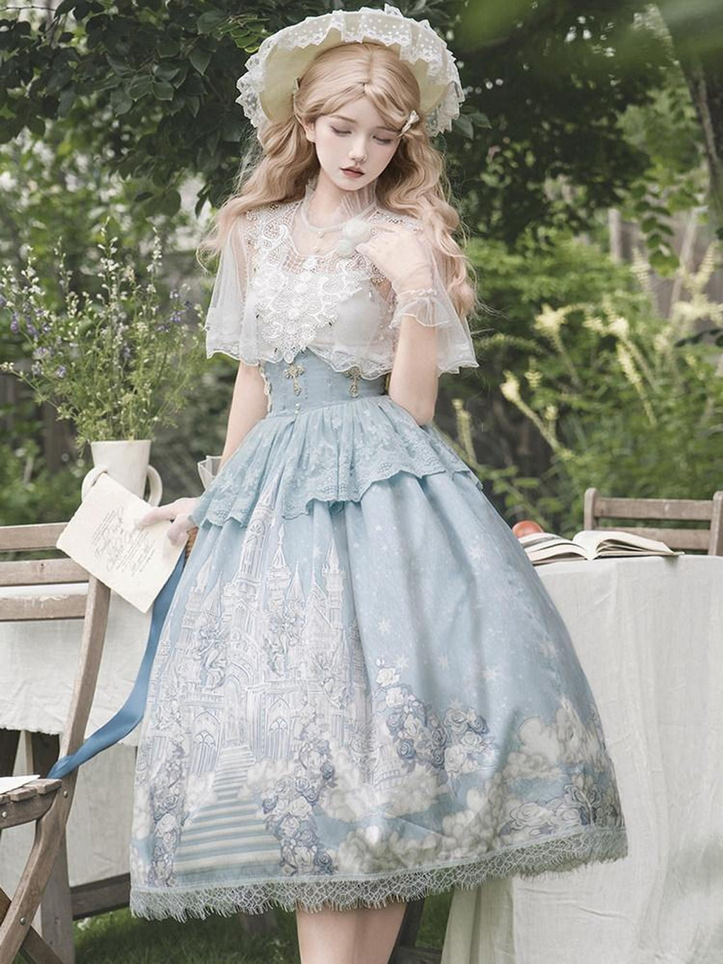 Sweet Promise Floral Bridal Lolita Palace Princess Camisole Skirt Women's Short Sleeve Op
