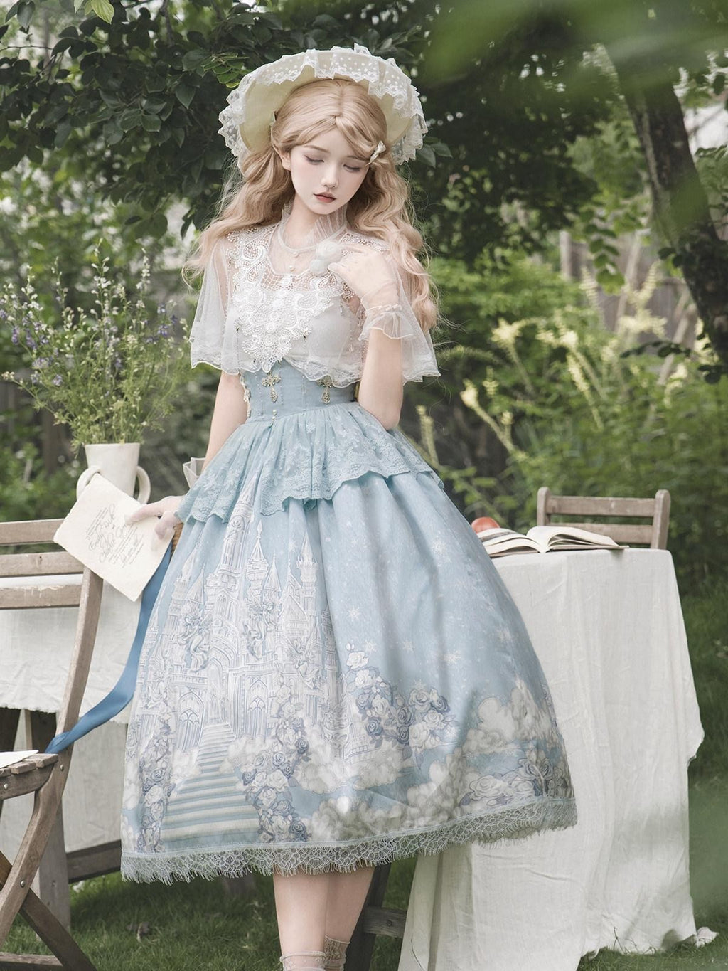 Sweet Promise Floral Bridal Lolita Palace Princess Camisole Skirt Women's Short Sleeve Op