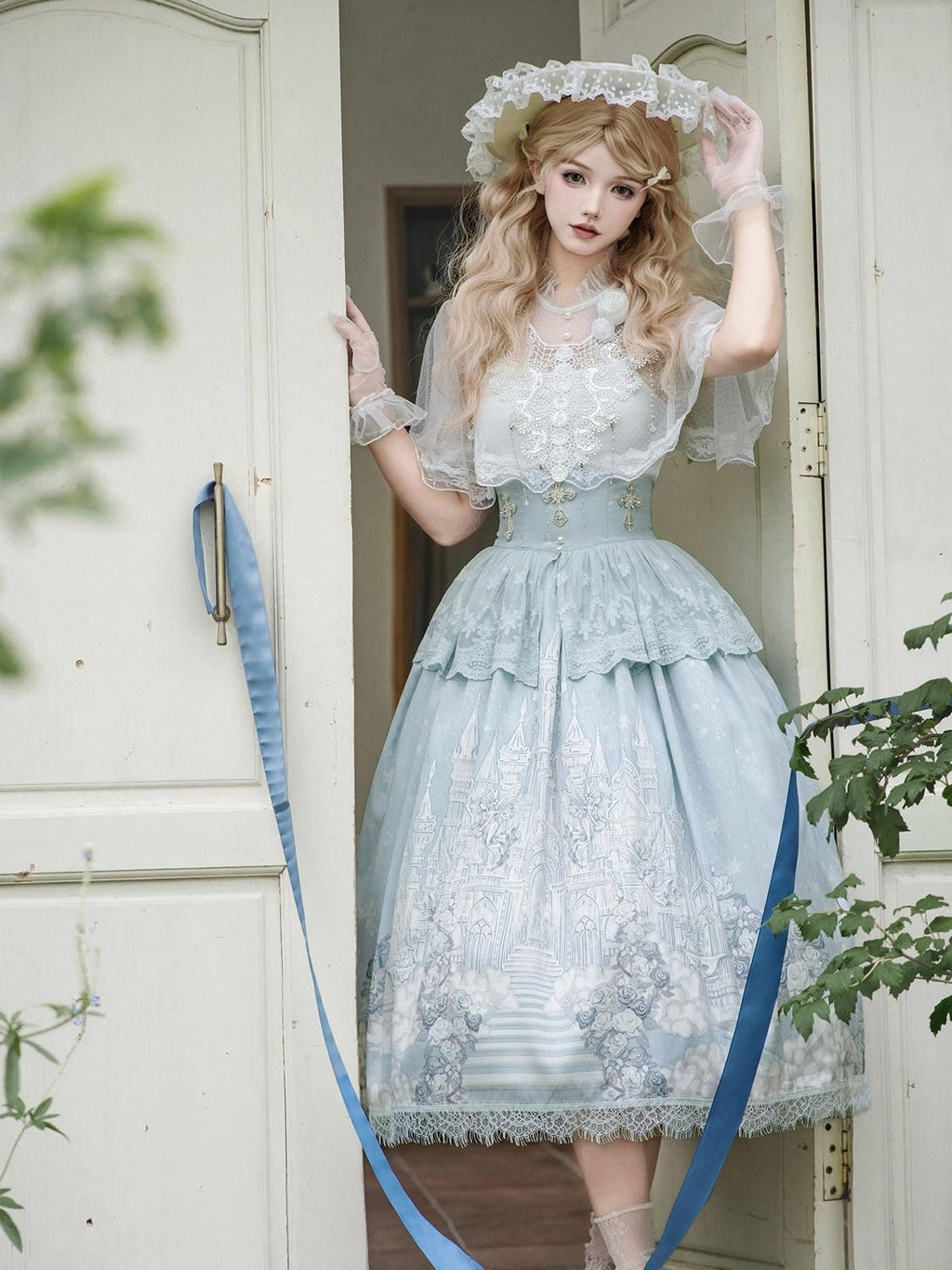 Sweet Promise Floral Bridal Lolita Palace Princess Camisole Skirt Women's Short Sleeve Op