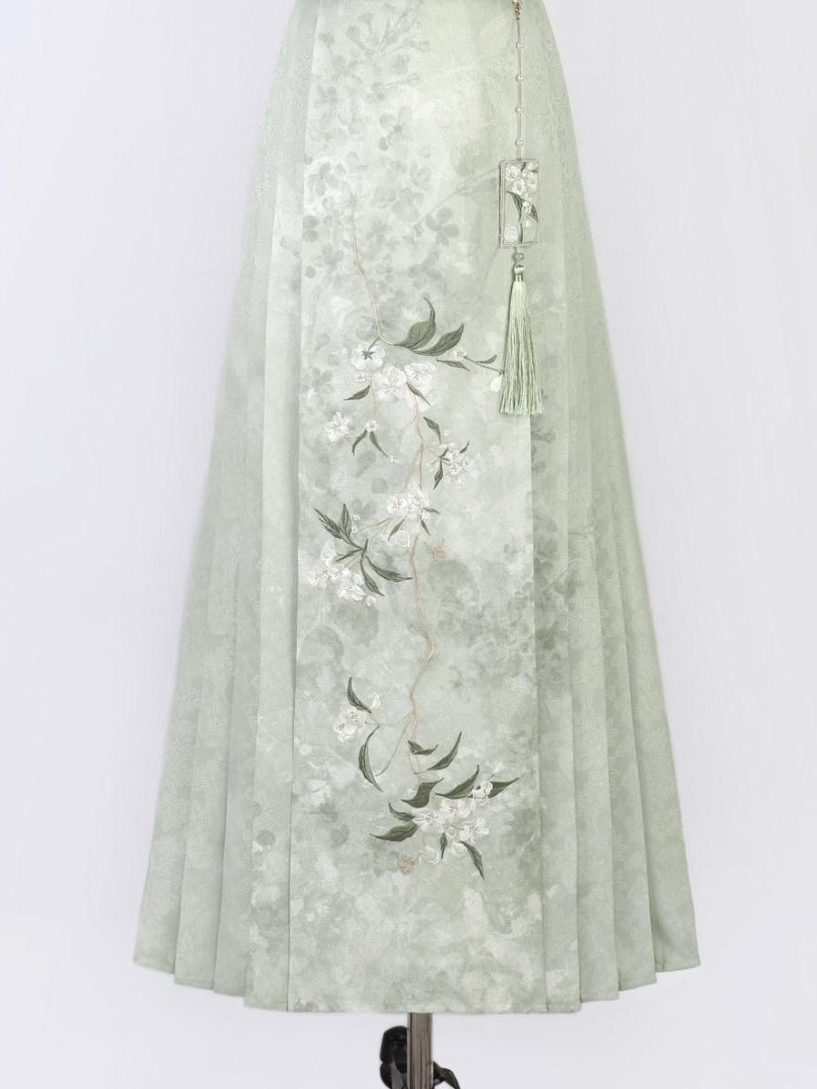 Sweet Promise Forest Hanfu Inspired New Chinese Women's Short Sleeve Mamian Skirt Sets