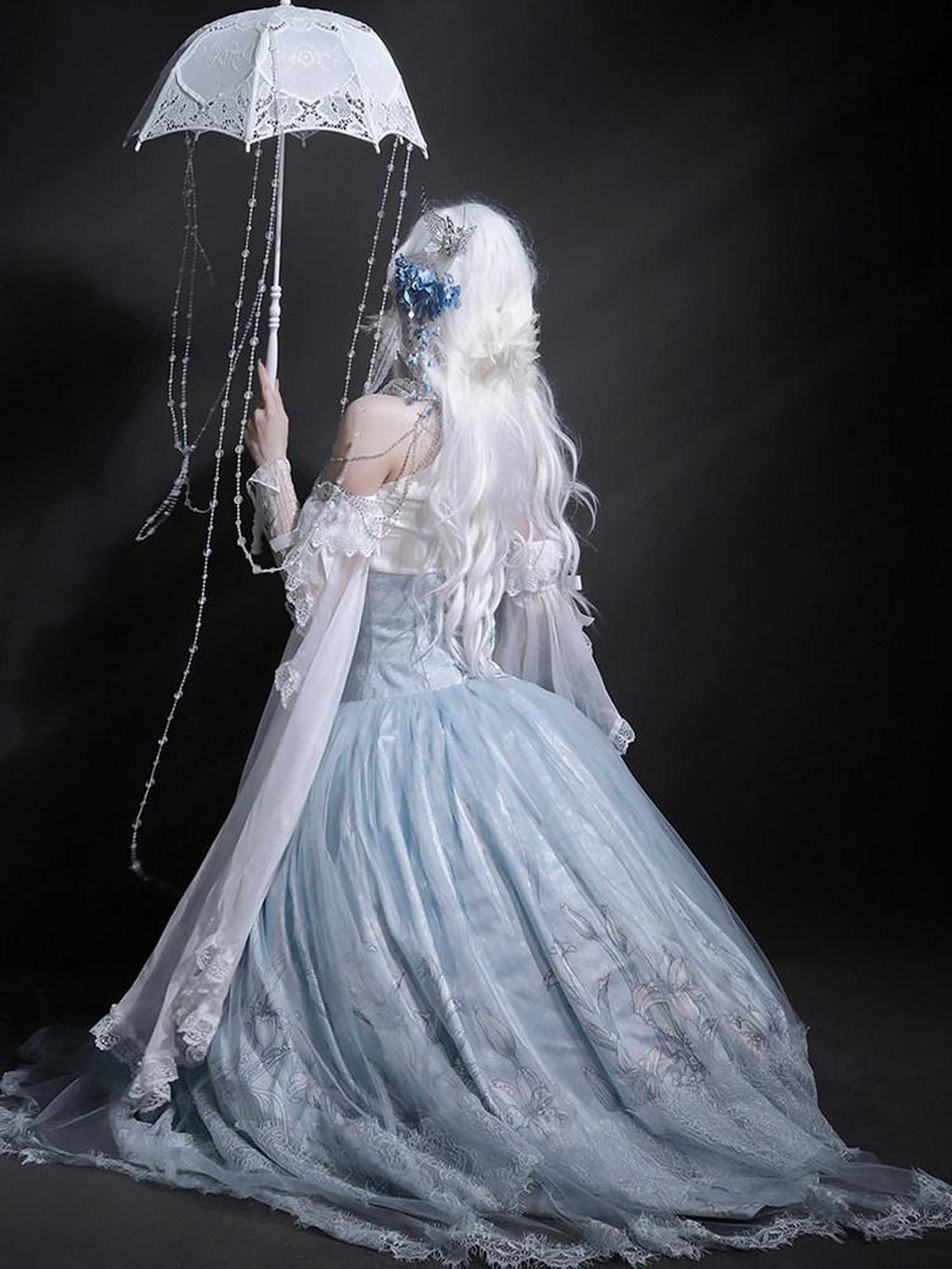Sweet Promise Glacial Blue Heavy Embroidered Floral Bridal Lolita Women's Jsk / Jumper Skirts