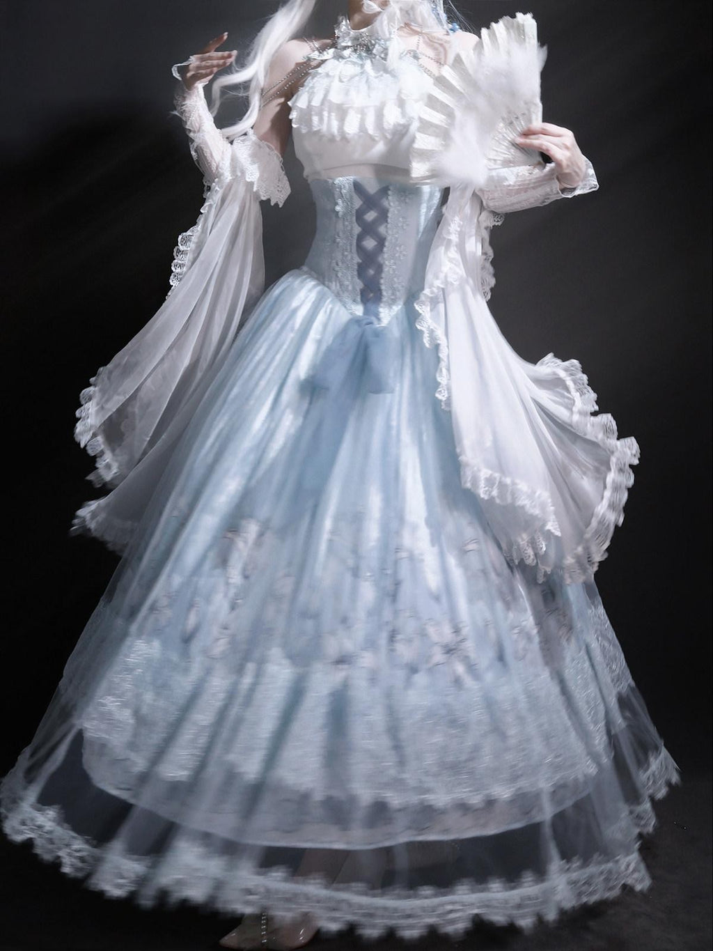 Sweet Promise Glacial Blue Heavy Embroidered Floral Bridal Lolita Women's Jsk / Jumper Skirts
