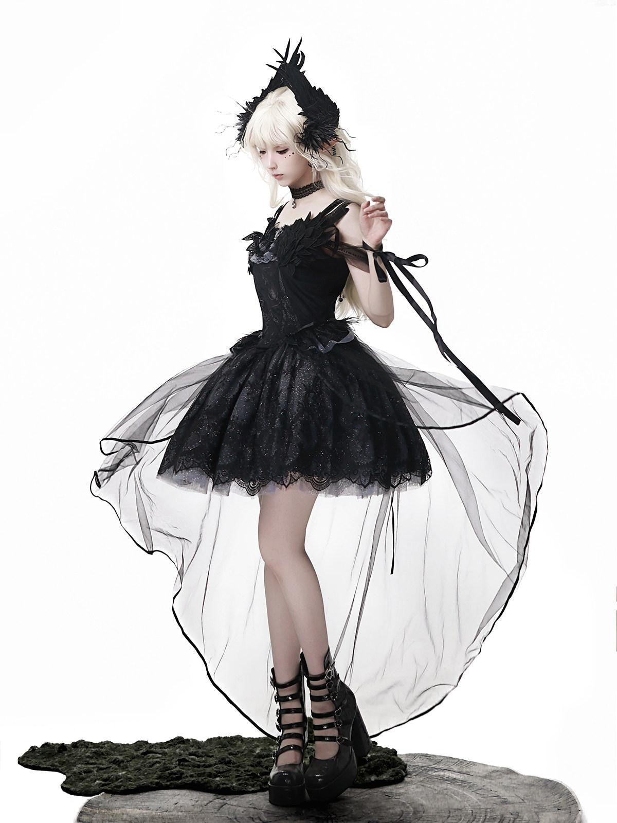 Sweet Promise Gothic Lolita Square Neck Black Four Piece Women's Jsk / Jumper Skirts