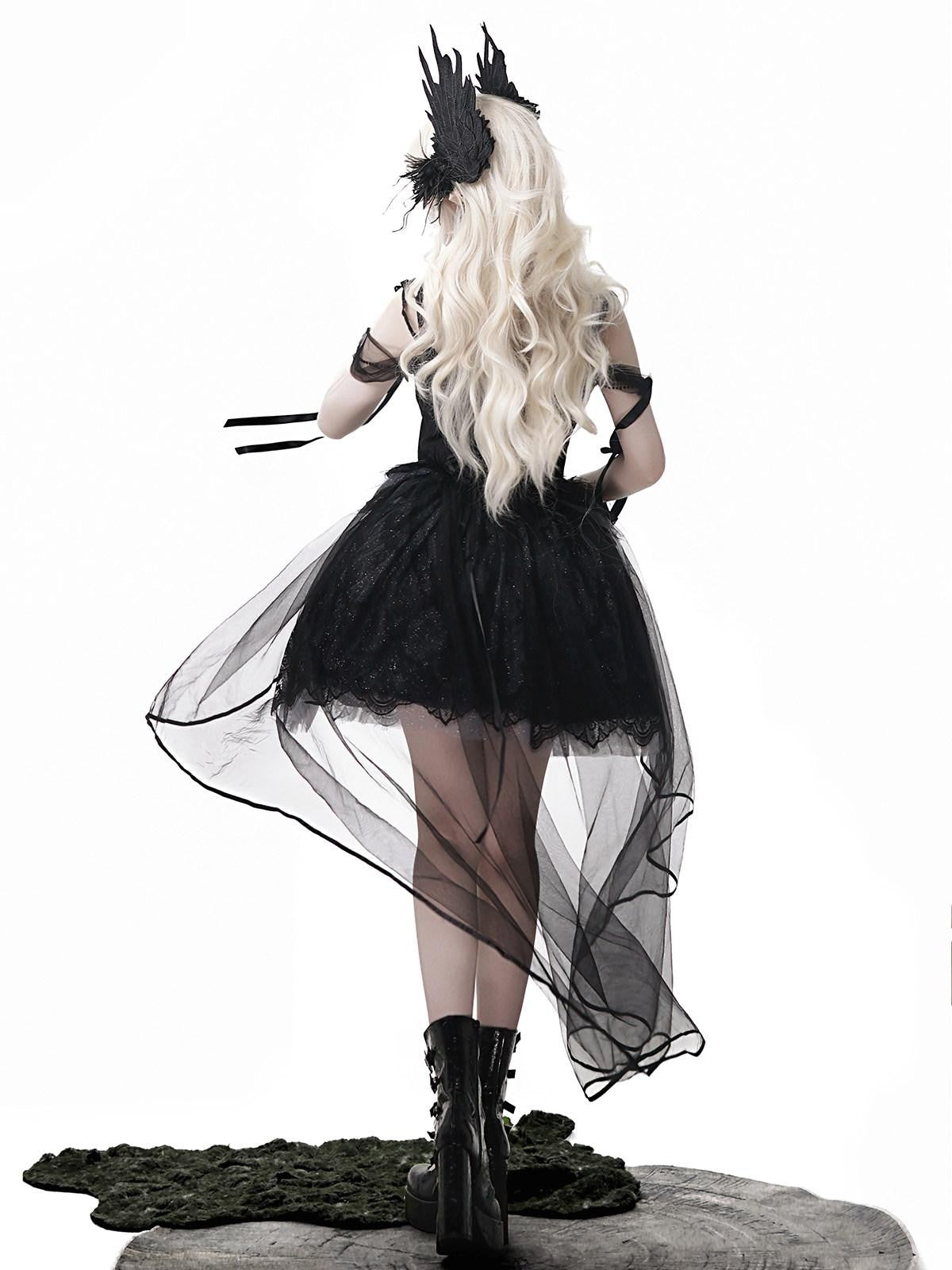 Sweet Promise Gothic Lolita Square Neck Black Four Piece Women's Jsk / Jumper Skirts