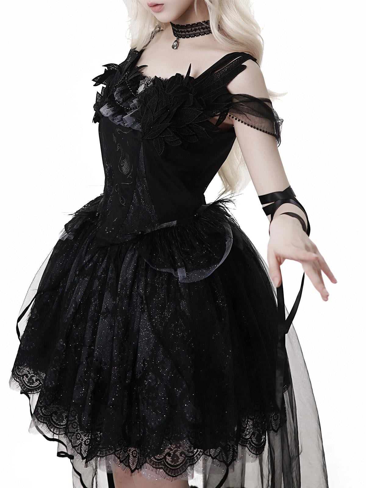 Sweet Promise Gothic Lolita Square Neck Black Four Piece Women's Jsk / Jumper Skirts