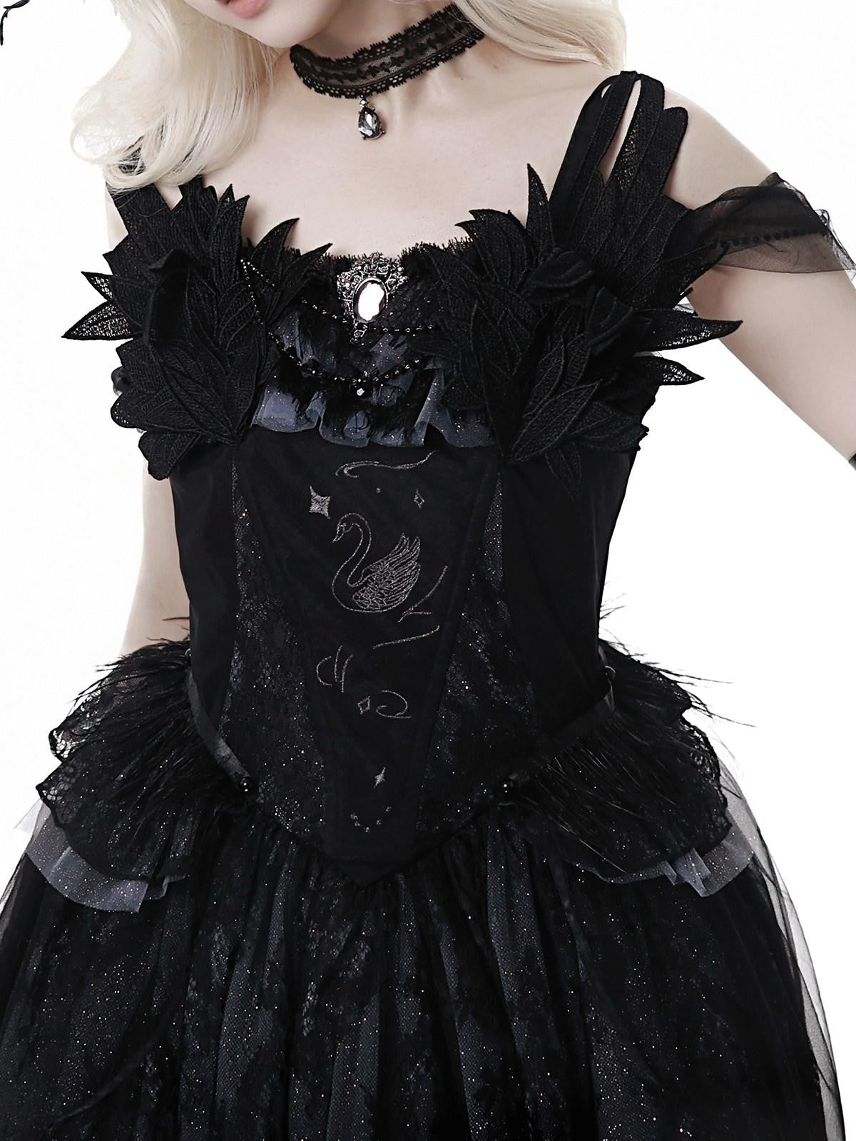 Sweet Promise Gothic Lolita Square Neck Black Four Piece Women's Jsk / Jumper Skirts