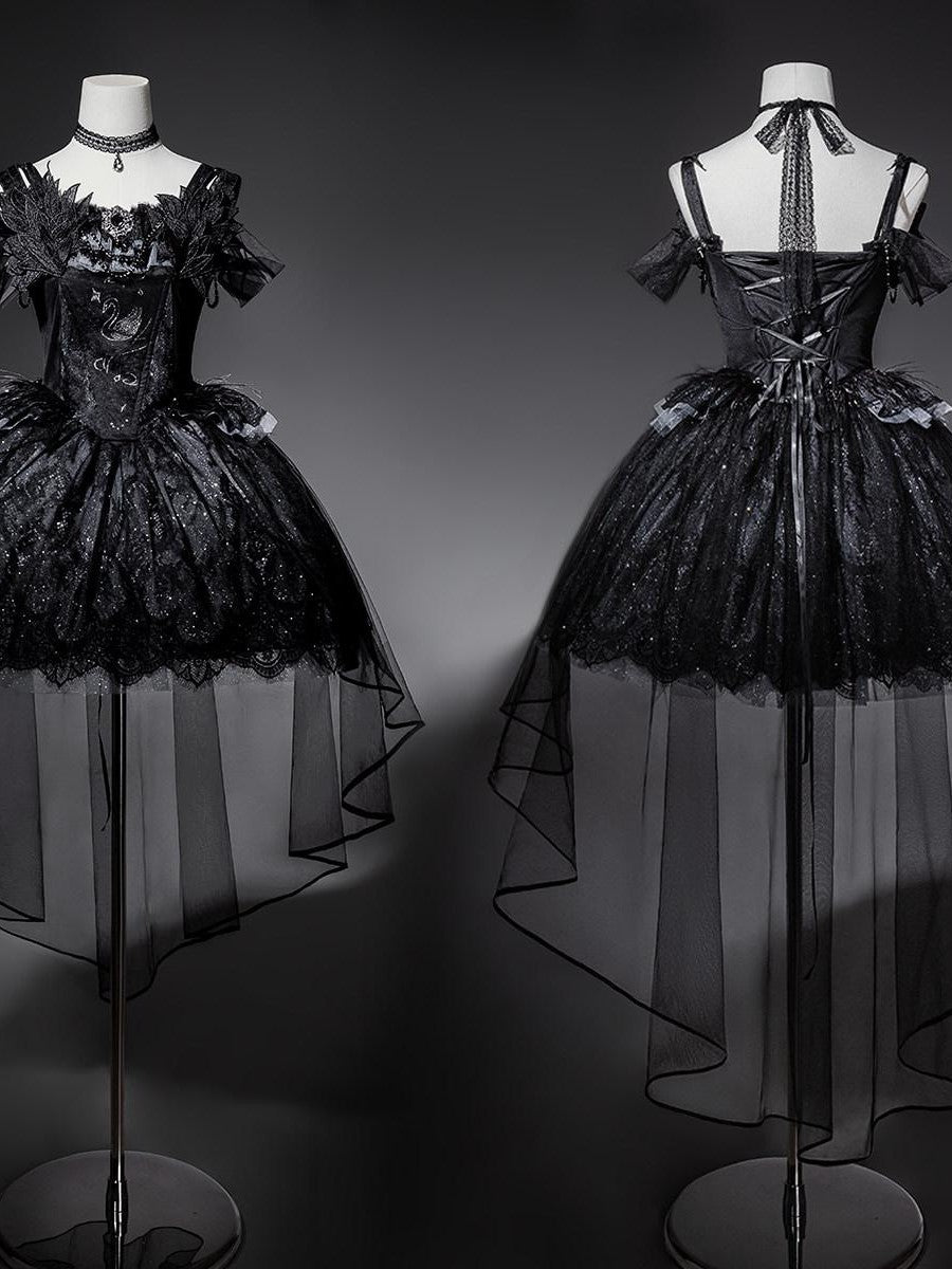 Sweet Promise Gothic Lolita Square Neck Black Four Piece Women's Jsk / Jumper Skirts