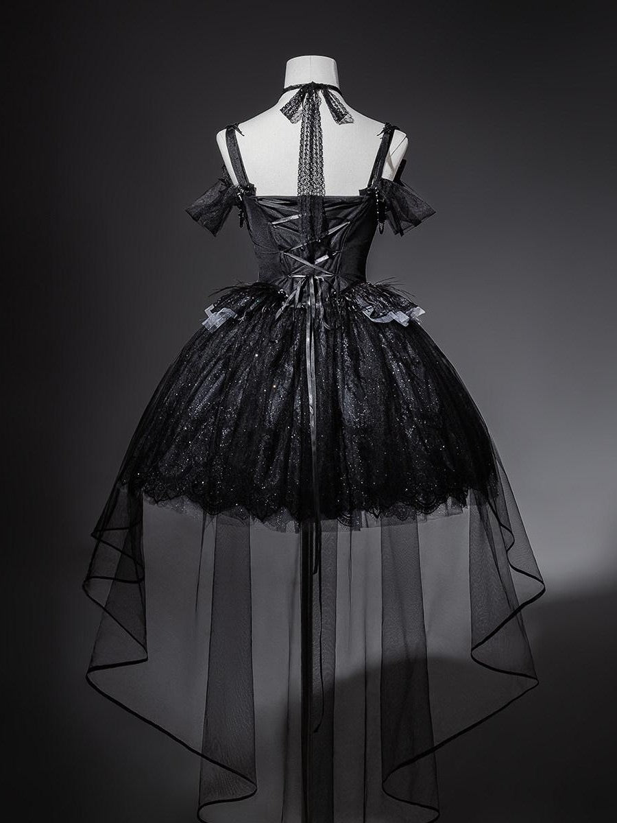 Sweet Promise Gothic Lolita Square Neck Black Four Piece Women's Jsk / Jumper Skirts