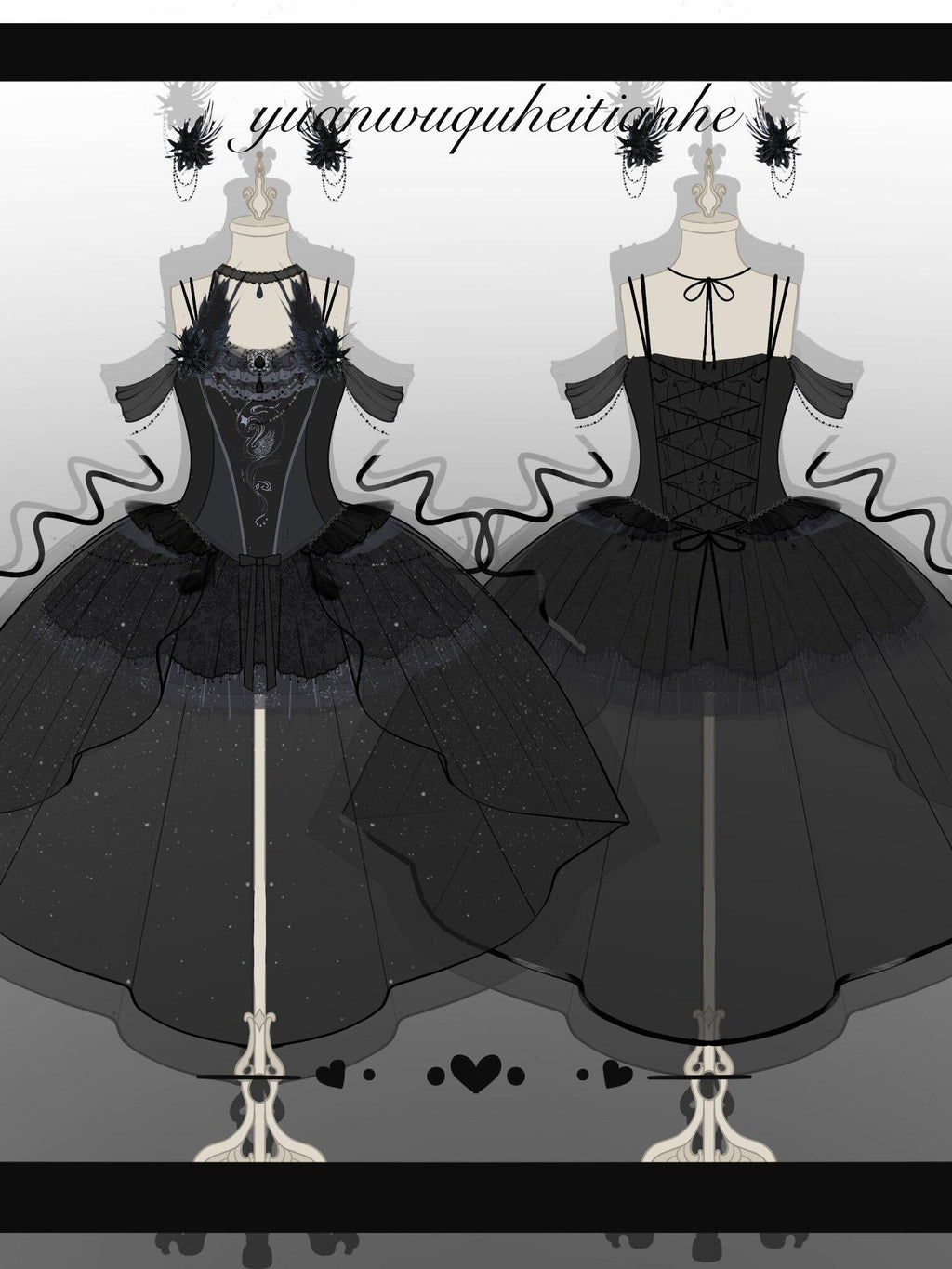 Sweet Promise Gothic Lolita Square Neck Black Four Piece Women's Jsk / Jumper Skirts