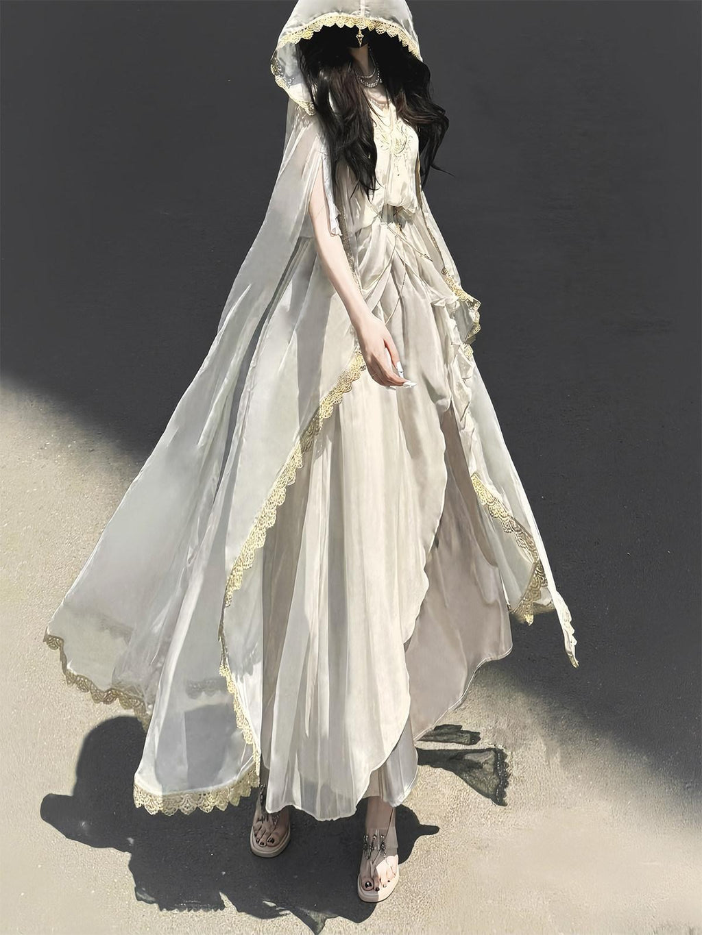Sweet Promise Greek Goddess Lolita A Line V-neck Cape Set Women's Jsk / Jumper Skirts