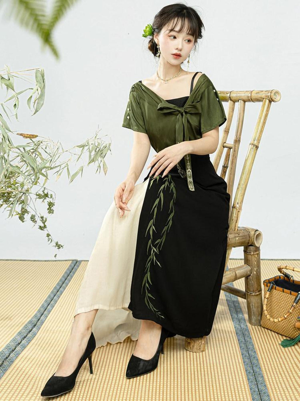 Sweet Promise Han Element Lolita V-neck High Waist Three Piece Women's Polyester Skirt Sets