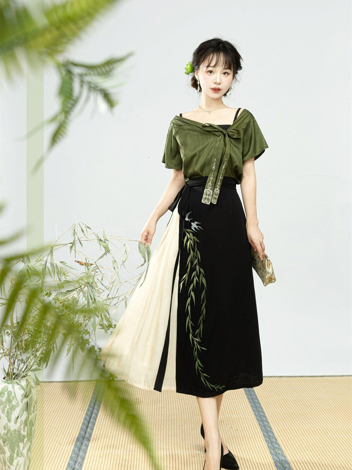 Sweet Promise Han Element Lolita V-neck High Waist Three Piece Women's Polyester Skirt Sets