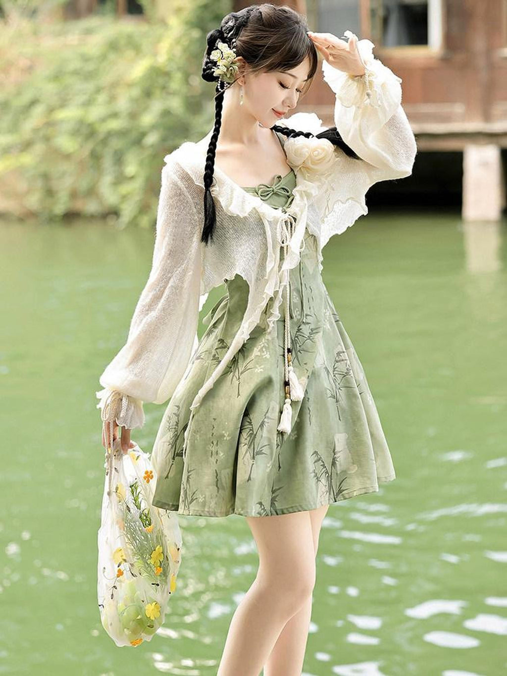 Sweet Promise Han Elements Two Piece V-neck A Line Waist Women's Polyester Jsk / Jumper Skirts