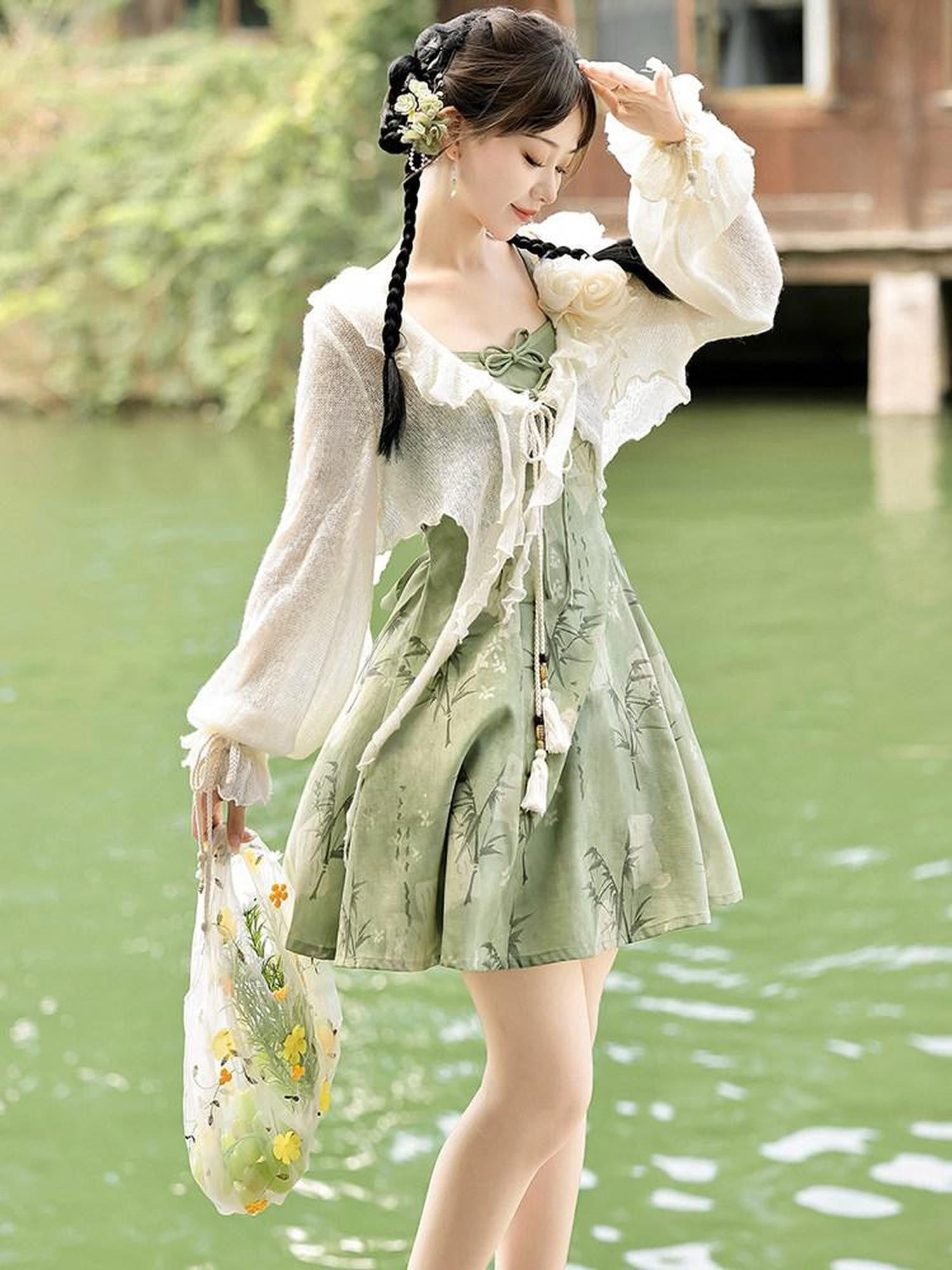 Sweet Promise Han Elements Two Piece V-neck A Line Waist Women's Polyester Jsk / Jumper Skirts