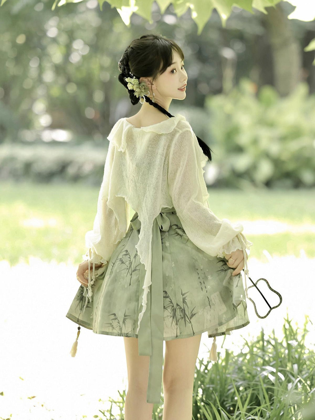 Sweet Promise Han Elements Two Piece V-neck A Line Waist Women's Polyester Jsk / Jumper Skirts