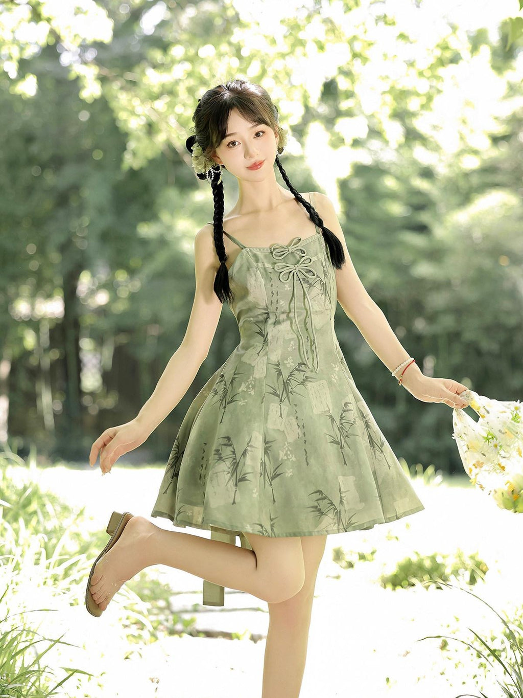 Sweet Promise Han Elements Two Piece V-neck A Line Waist Women's Polyester Jsk / Jumper Skirts