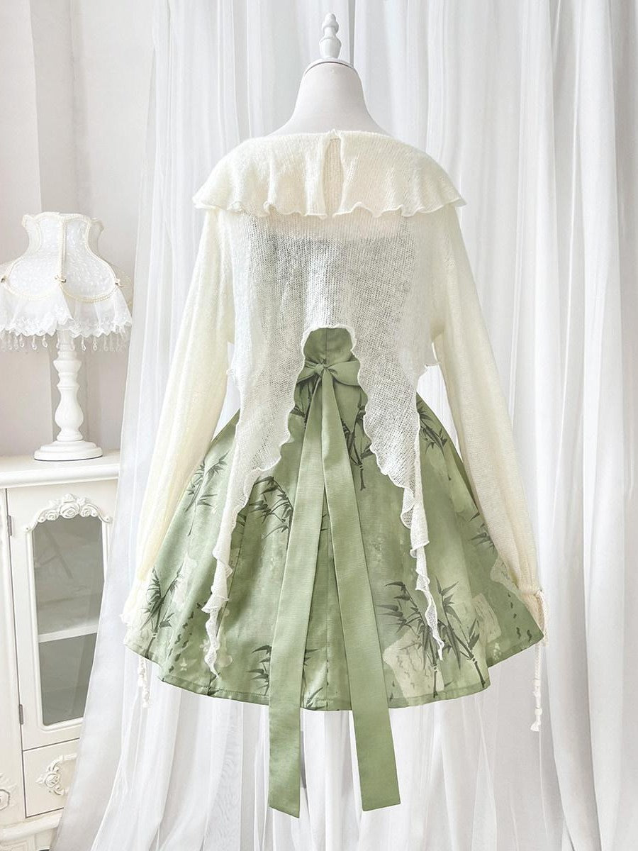 Sweet Promise Han Elements Two Piece V-neck A Line Waist Women's Polyester Jsk / Jumper Skirts