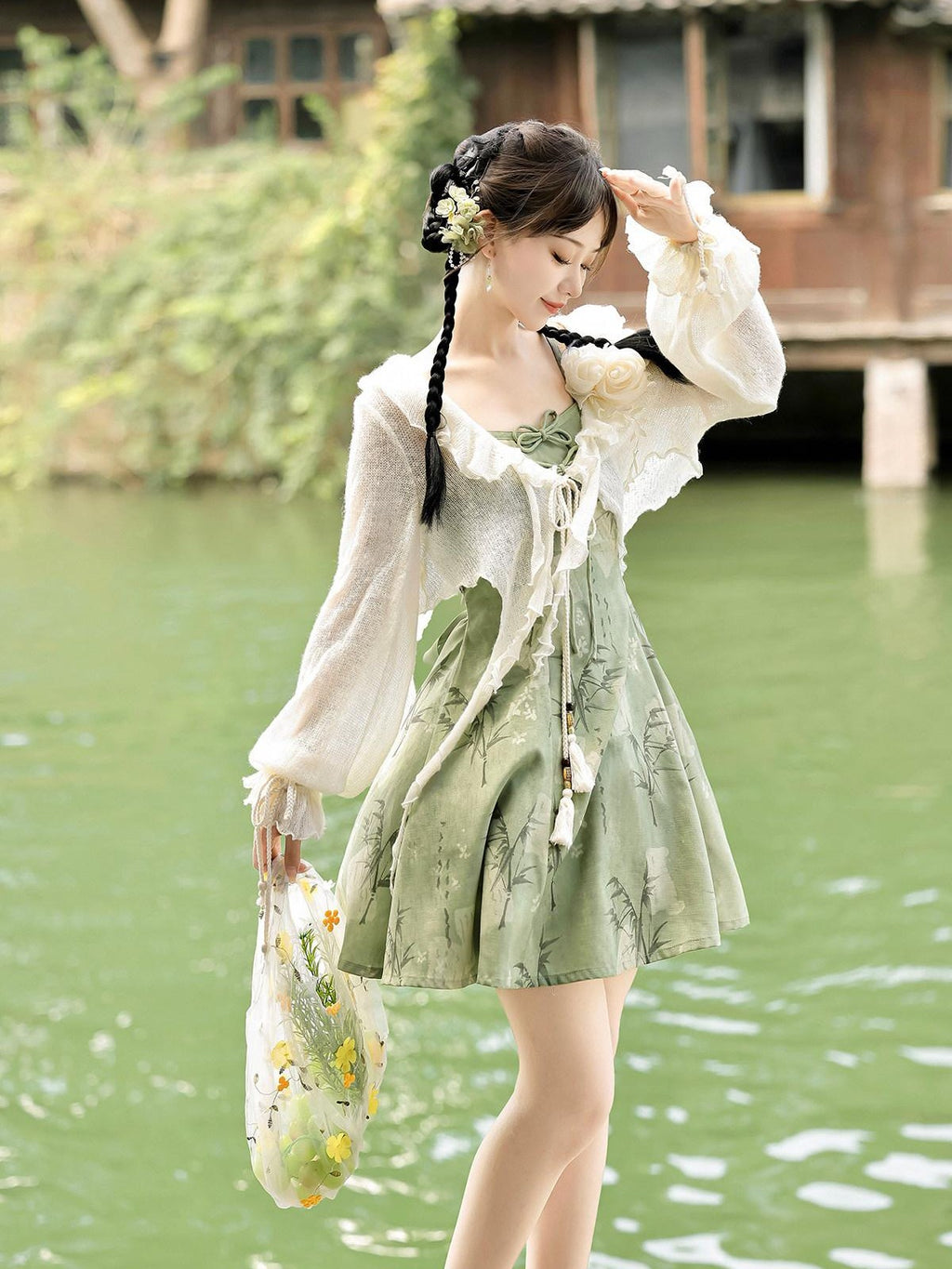 Sweet Promise Han Elements Two Piece V-neck A Line Waist Women's Polyester Jsk / Jumper Skirts