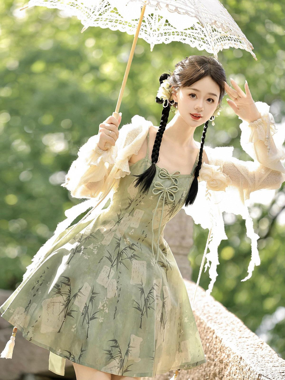 Sweet Promise Han Elements Two Piece V-neck A Line Waist Women's Polyester Jsk / Jumper Skirts