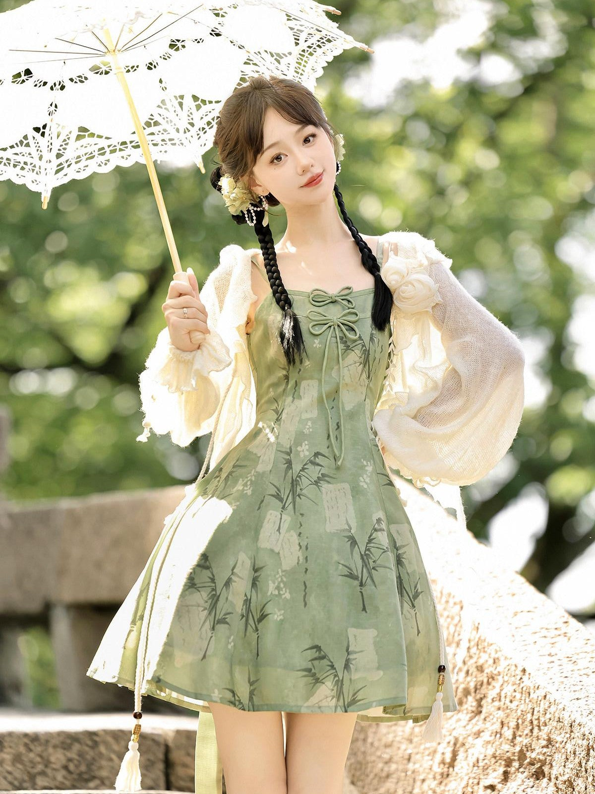 Sweet Promise Han Elements Two Piece V-neck A Line Waist Women's Polyester Jsk / Jumper Skirts