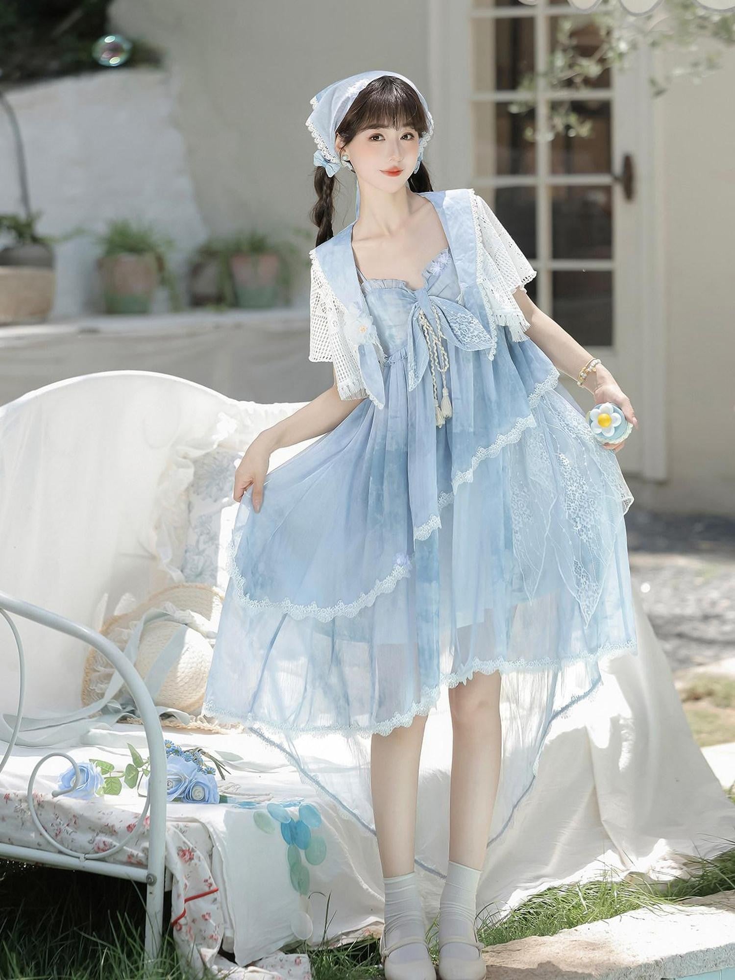 Sweet Promise Han Style Lolita Square Neck Umbrella Skirt 3 Piece Women's Jsk / Jumper Skirts