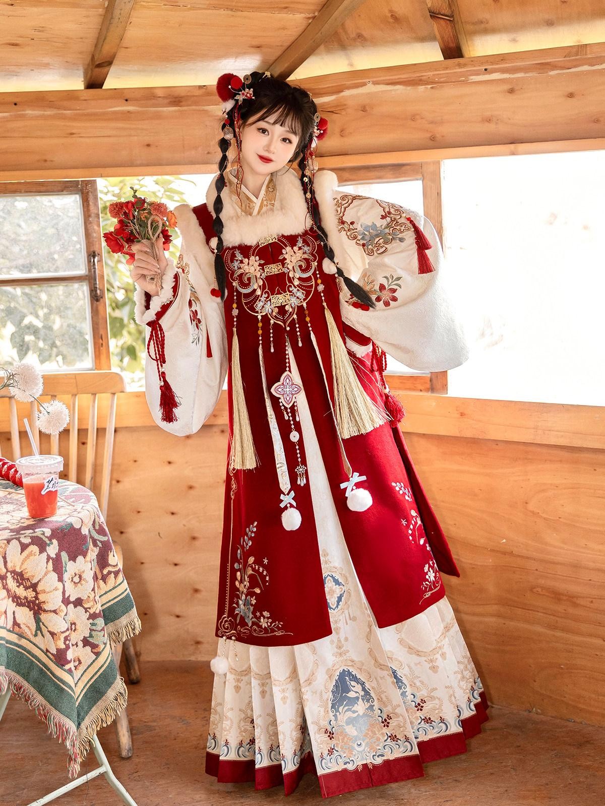 Sweet Promise Hanfu Armor Vest Cross Collar Horse Face Skirt Women's Polyester Skirt Sets