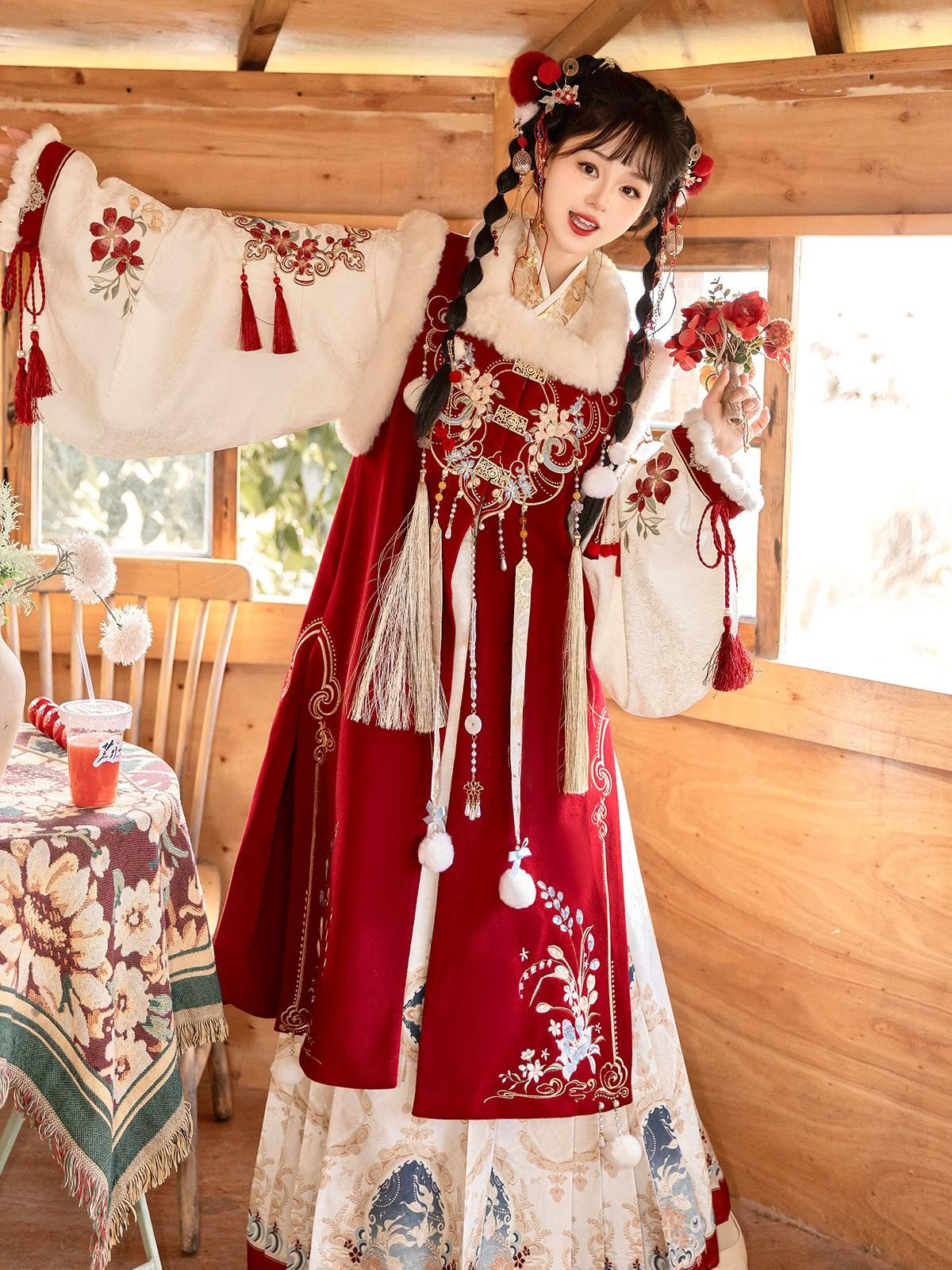 Sweet Promise Hanfu Armor Vest Cross Collar Horse Face Skirt Women's Polyester Skirt Sets
