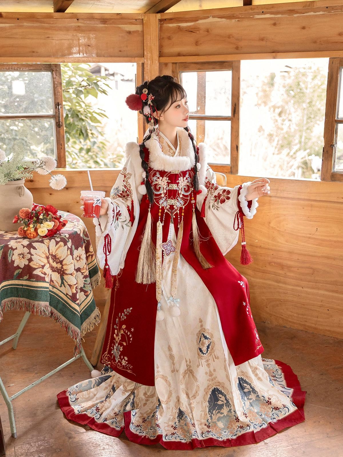 Sweet Promise Hanfu Armor Vest Cross Collar Horse Face Skirt Women's Polyester Skirt Sets