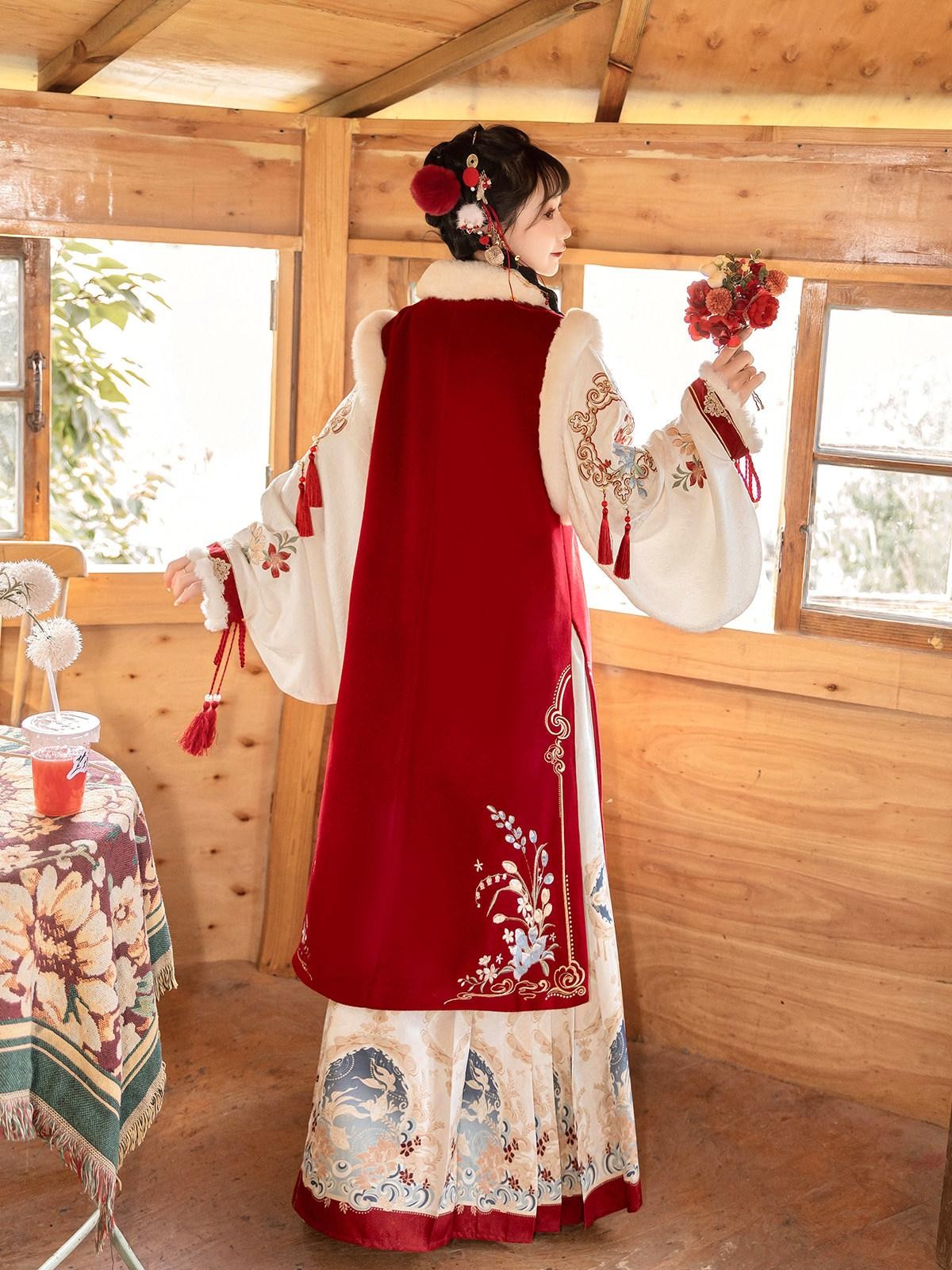 Sweet Promise Hanfu Armor Vest Cross Collar Horse Face Skirt Women's Polyester Skirt Sets