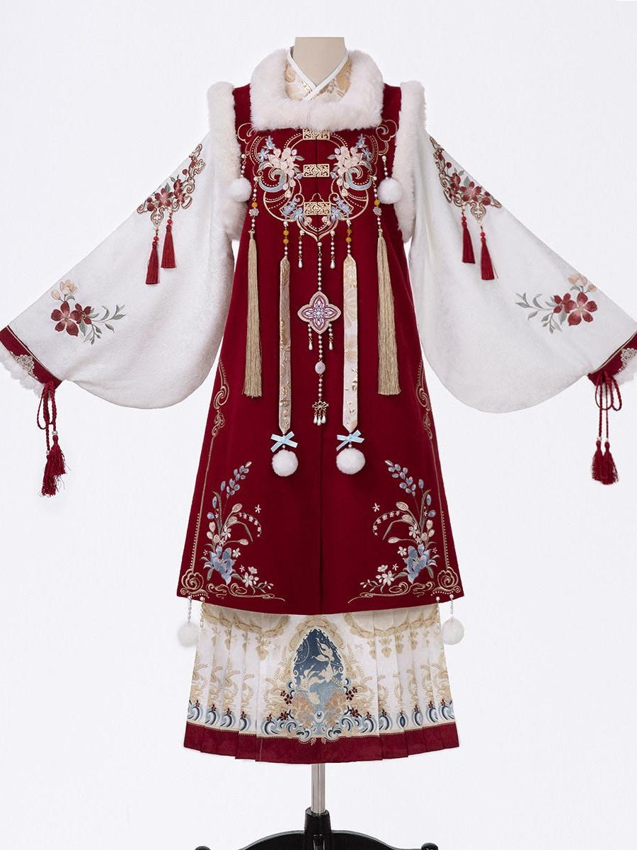 Sweet Promise Hanfu Armor Vest Cross Collar Horse Face Skirt Women's Polyester Skirt Sets
