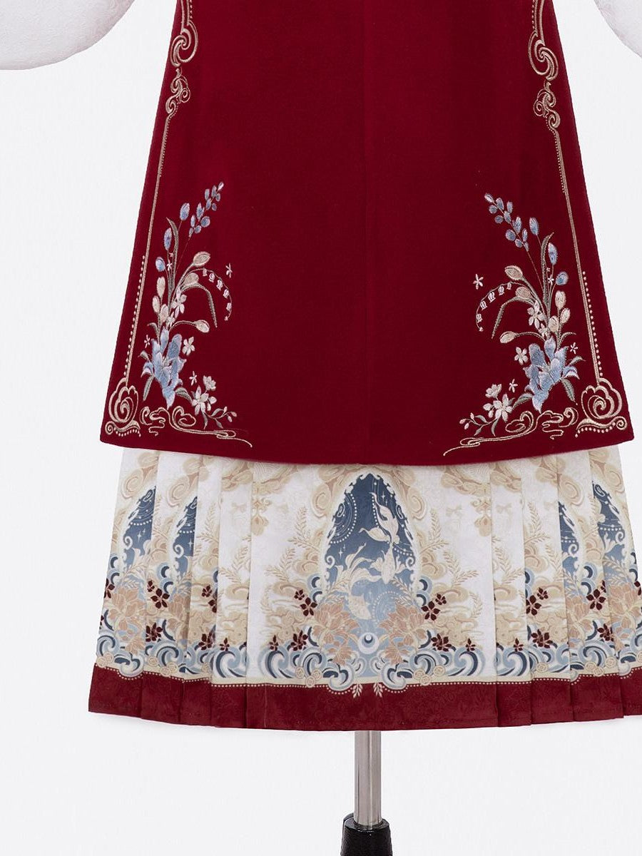 Sweet Promise Hanfu Armor Vest Cross Collar Horse Face Skirt Women's Polyester Skirt Sets