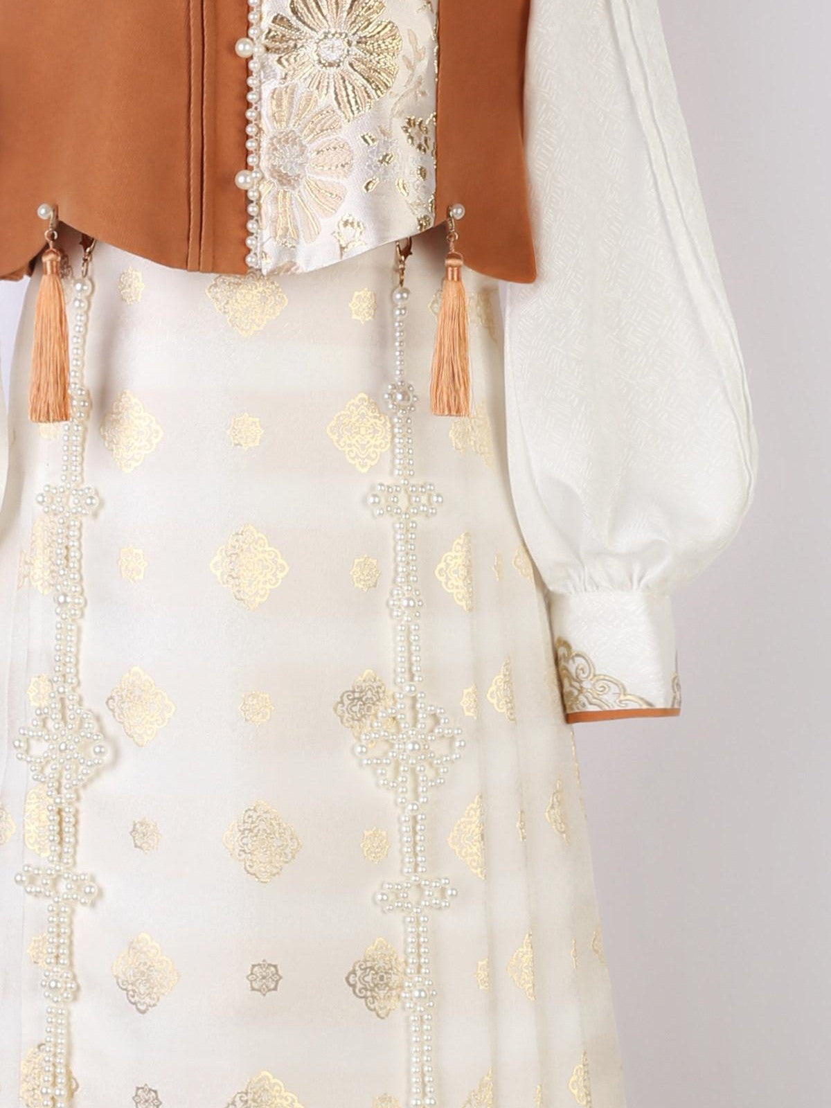 Sweet Promise Hanfu Inspired Woven Gold Mamian Skirt Vest Shirt Women's Polyester Skirt Sets