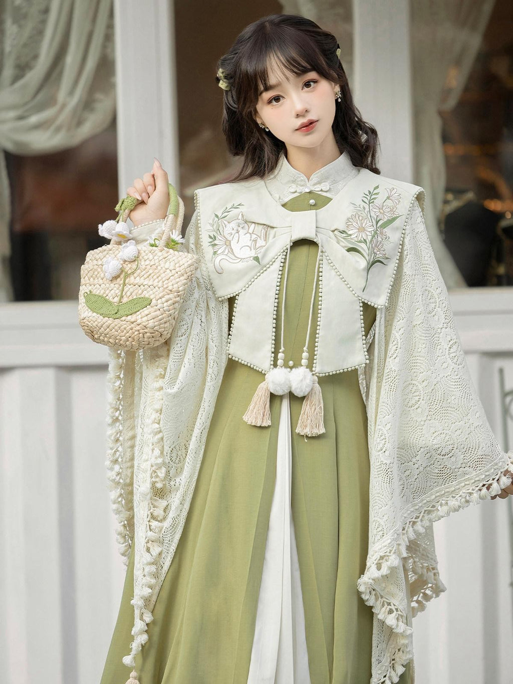 Sweet Promise Hanfu Lolita Cloak Set Doll Collar A Line Women's Long Sleeve Op