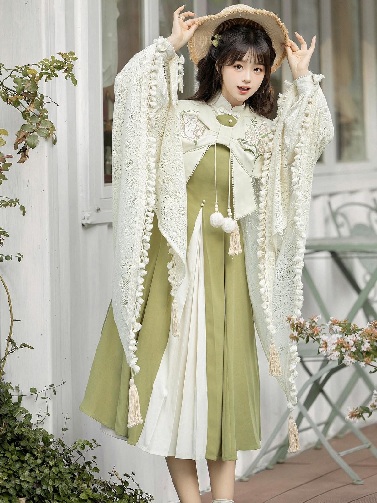 Sweet Promise Hanfu Lolita Cloak Set Doll Collar A Line Women's Long Sleeve Op