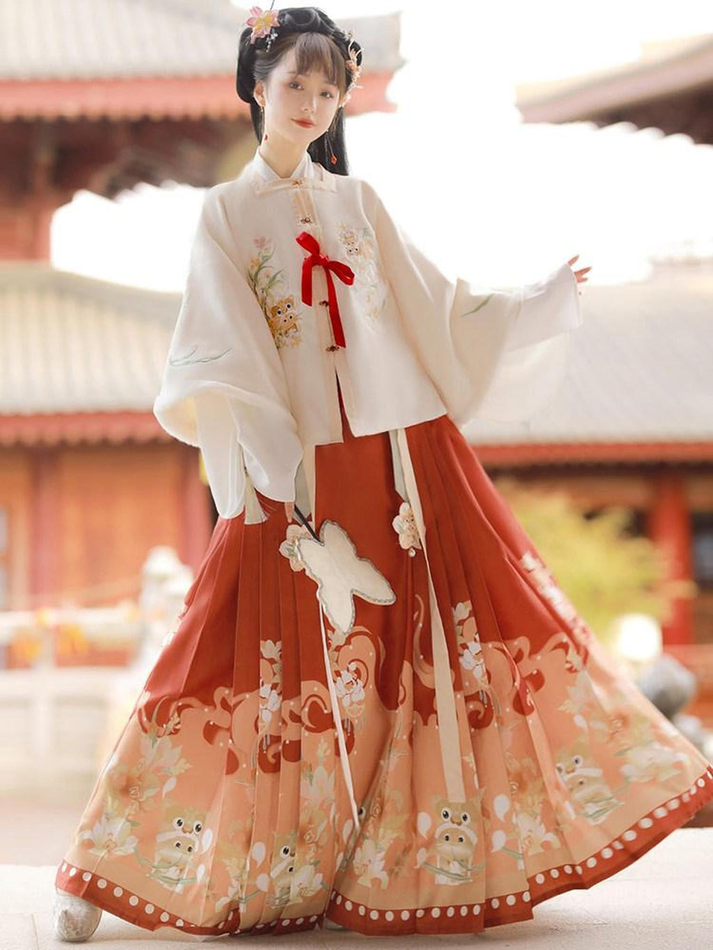 Sweet Promise Hanfu Ming Square Collar Mamian Women's Polyester Fleece Lined Skirt Sets