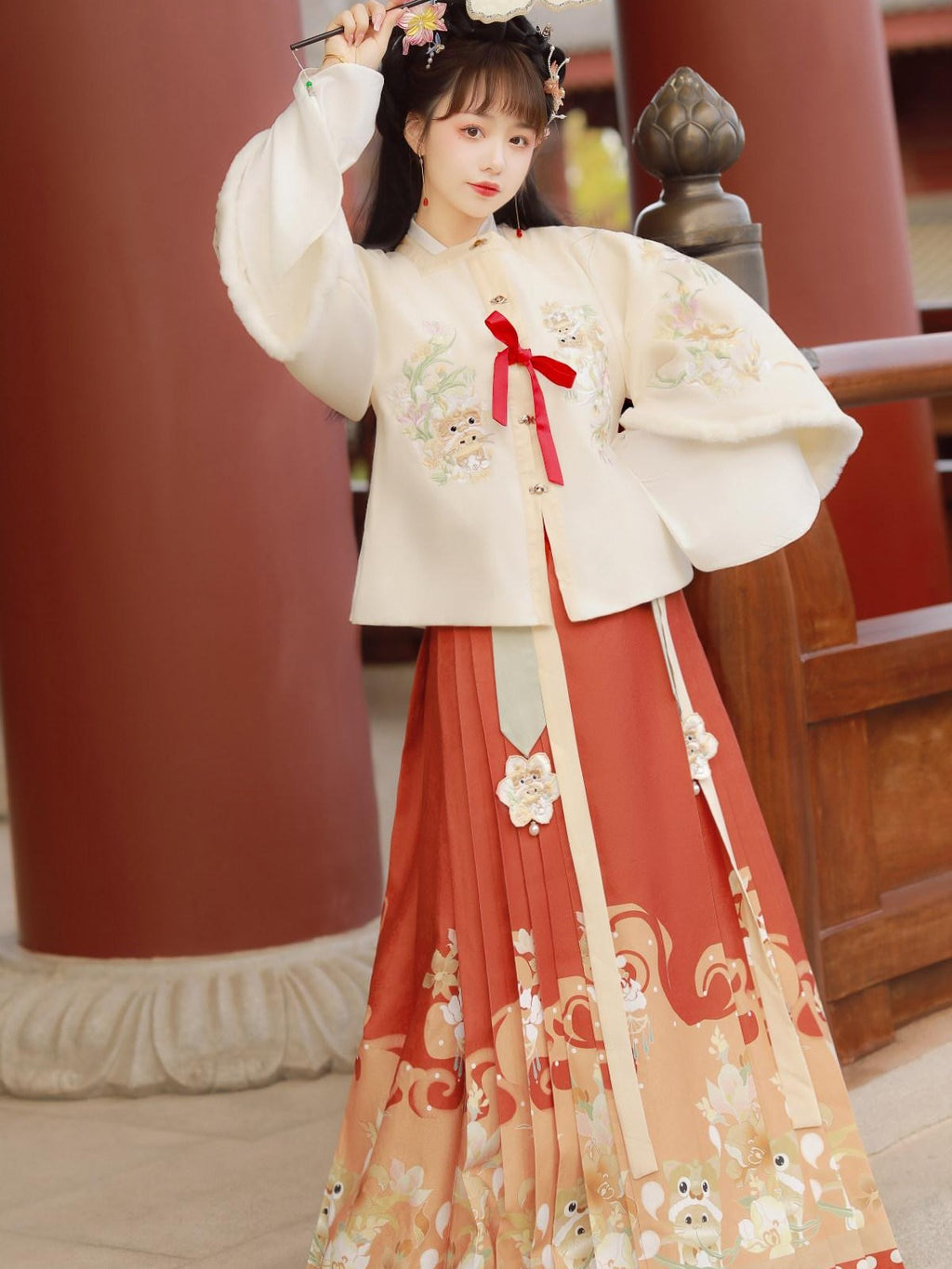 Sweet Promise Hanfu Ming Square Collar Mamian Women's Polyester Fleece Lined Skirt Sets
