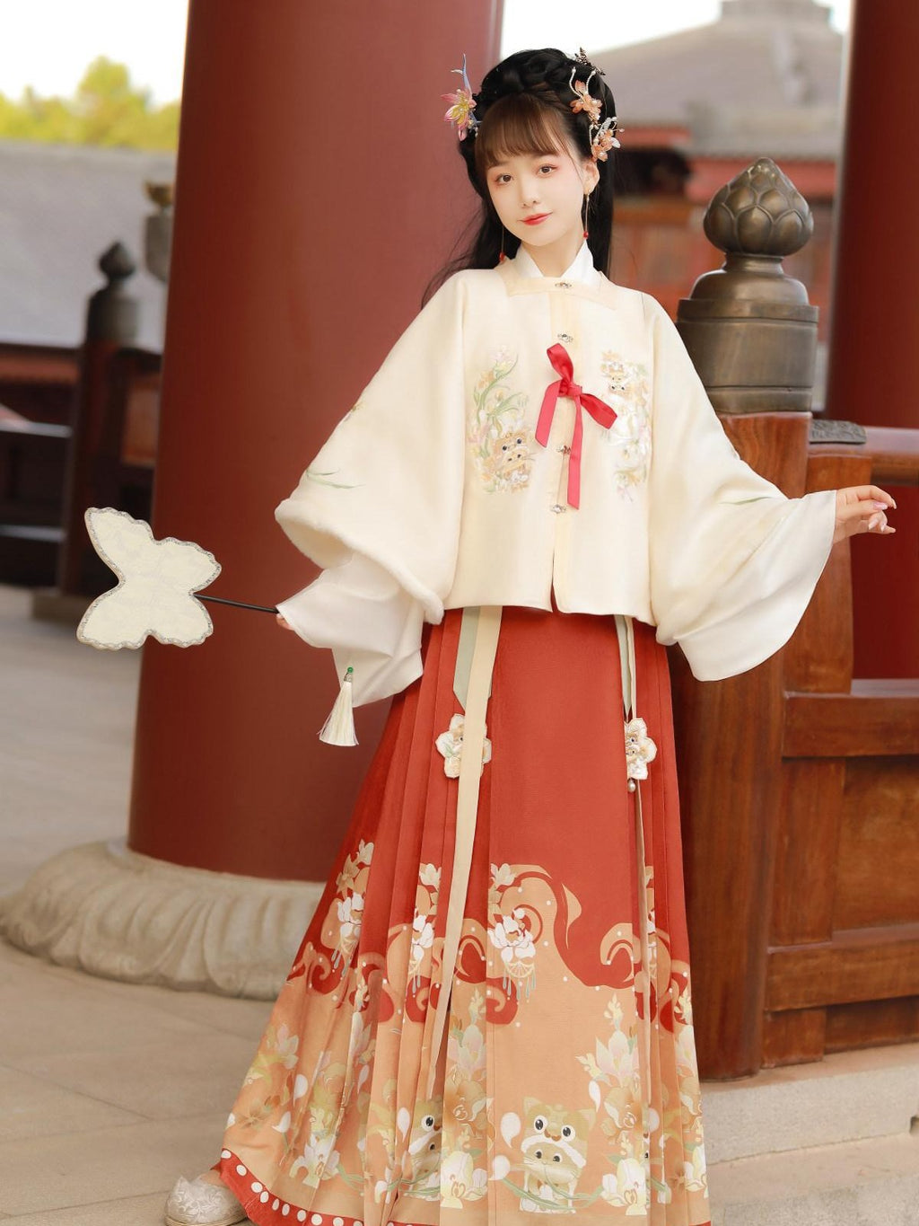 Sweet Promise Hanfu Ming Square Collar Mamian Women's Polyester Fleece Lined Skirt Sets