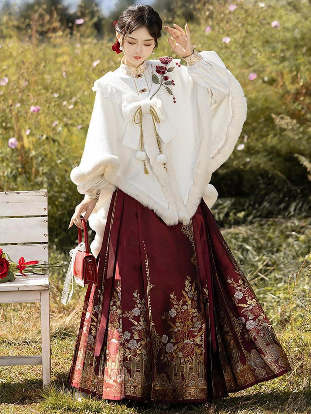 Sweet Promise Hanfu Ming Style Mamian Skirt Han Chinese Elements Women's Polyester Skirt Sets