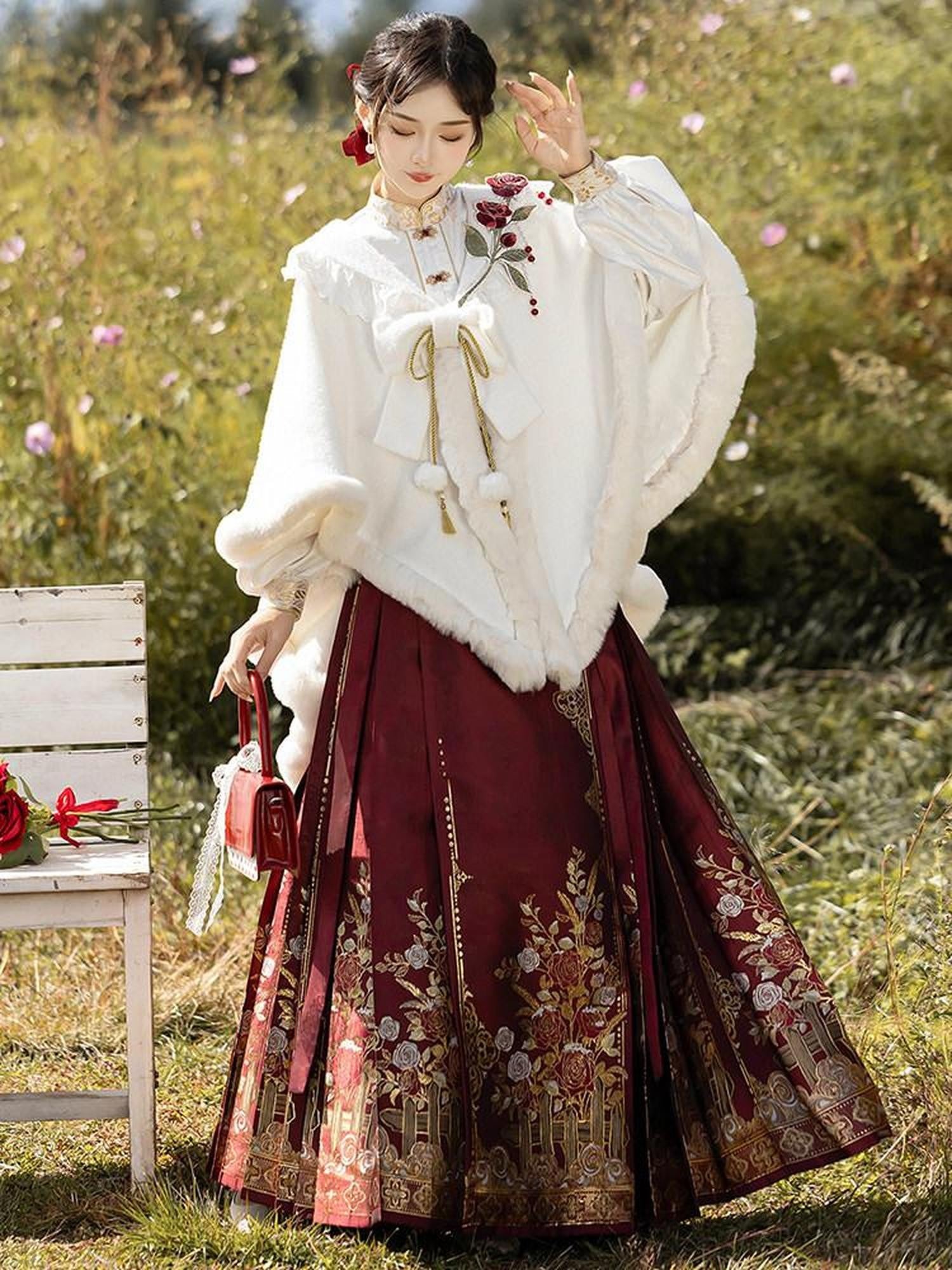 Sweet Promise Hanfu Ming Style Mamian Skirt Han Chinese Elements Women's Polyester Skirt Sets