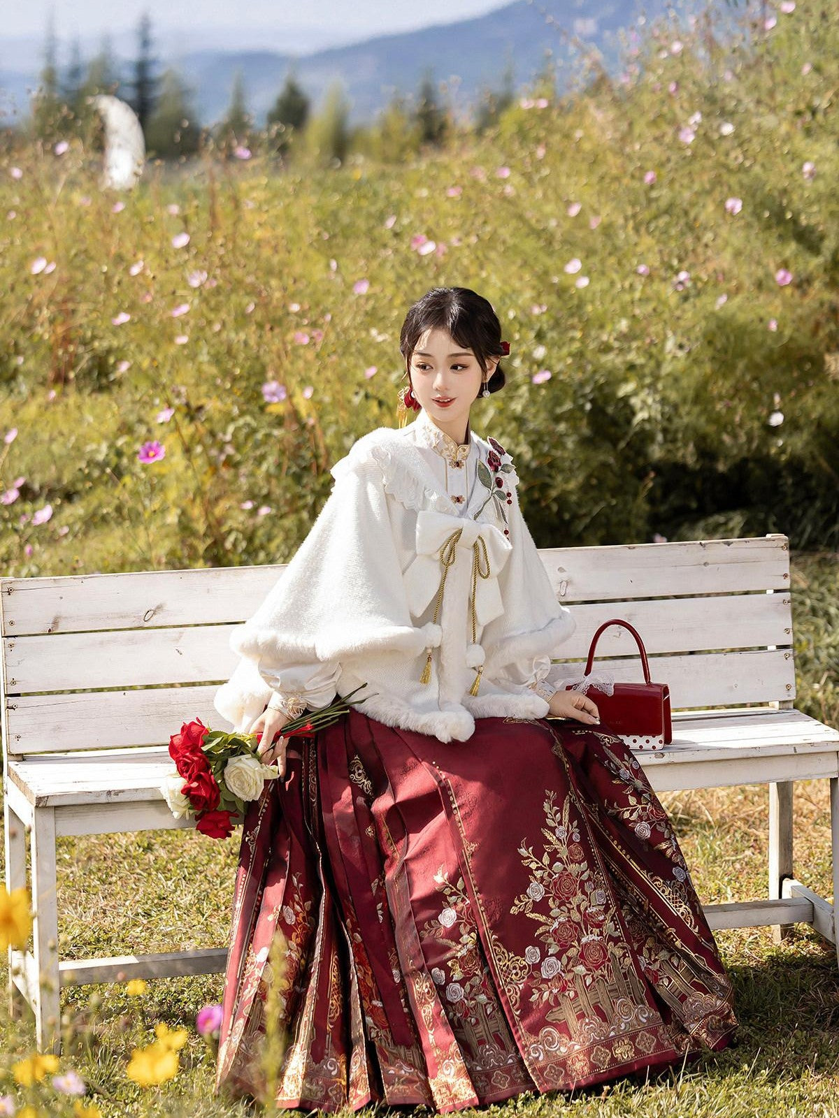 Sweet Promise Hanfu Ming Style Mamian Skirt Han Chinese Elements Women's Polyester Skirt Sets