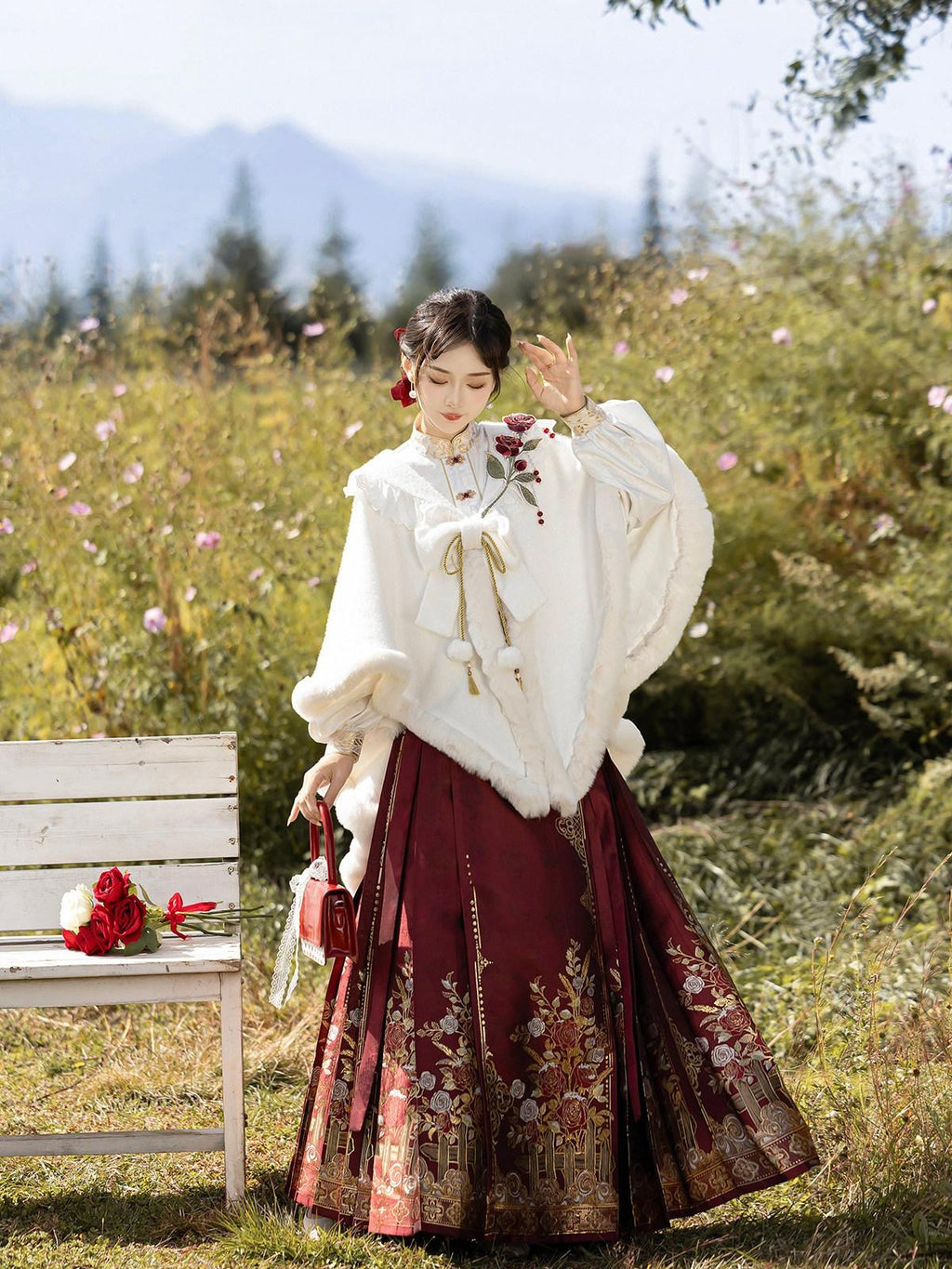 Sweet Promise Hanfu Ming Style Mamian Skirt Han Chinese Elements Women's Polyester Skirt Sets