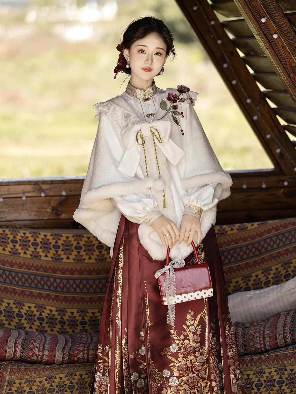 Sweet Promise Hanfu Ming Style Mamian Skirt Han Chinese Elements Women's Polyester Skirt Sets