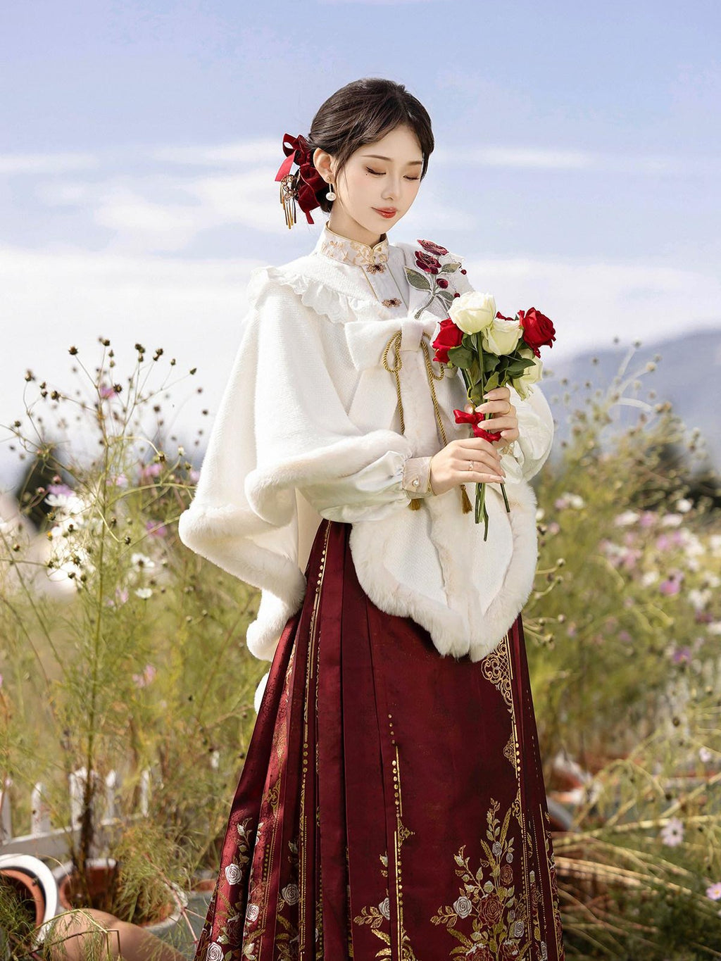 Sweet Promise Hanfu Ming Style Mamian Skirt Han Chinese Elements Women's Polyester Skirt Sets