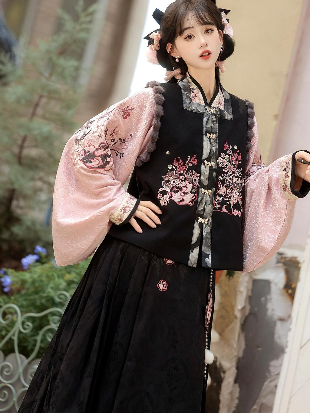 Sweet Promise Hanfu Retro Mamian Skirt Cross Collar Vest New Chinese Style Women's Skirt Sets