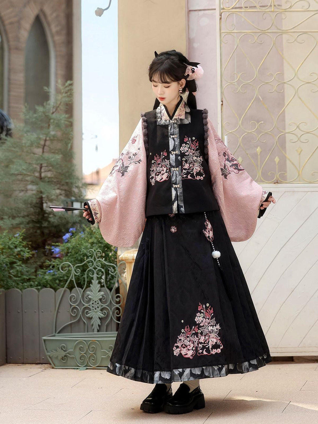 Sweet Promise Hanfu Retro Mamian Skirt Cross Collar Vest New Chinese Style Women's Skirt Sets