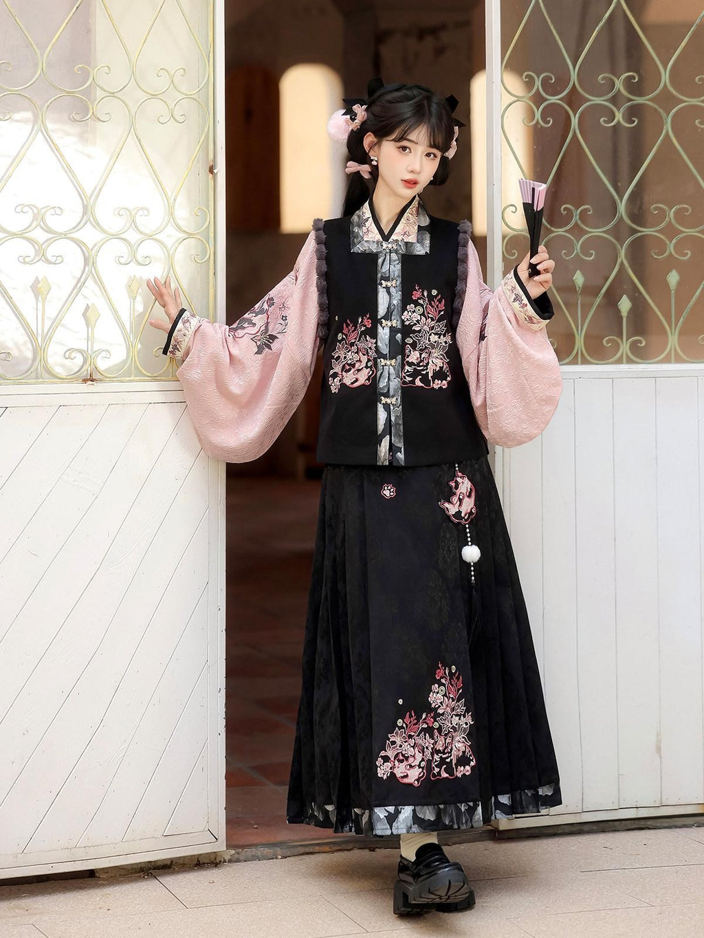 Sweet Promise Hanfu Retro Mamian Skirt Cross Collar Vest New Chinese Style Women's Skirt Sets