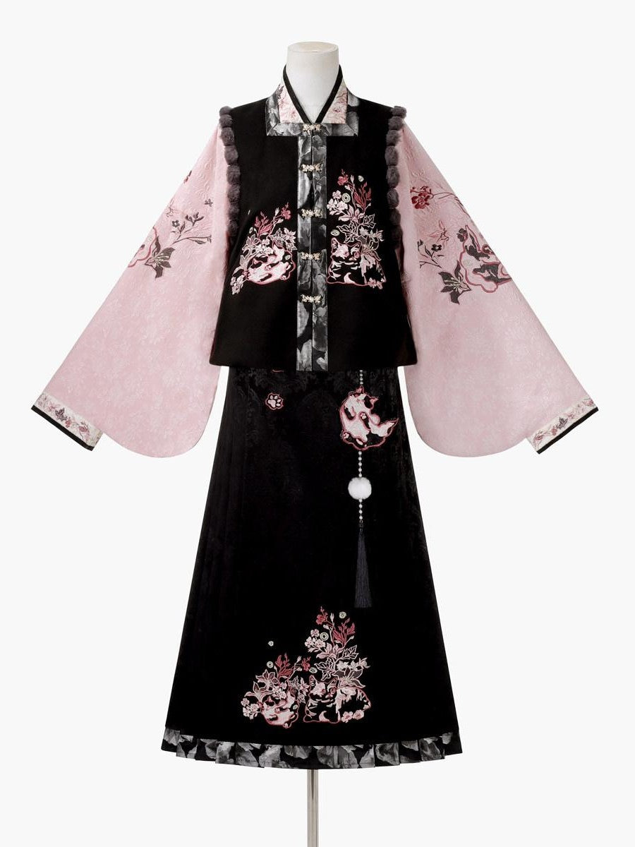 Sweet Promise Hanfu Retro Mamian Skirt Cross Collar Vest New Chinese Style Women's Skirt Sets