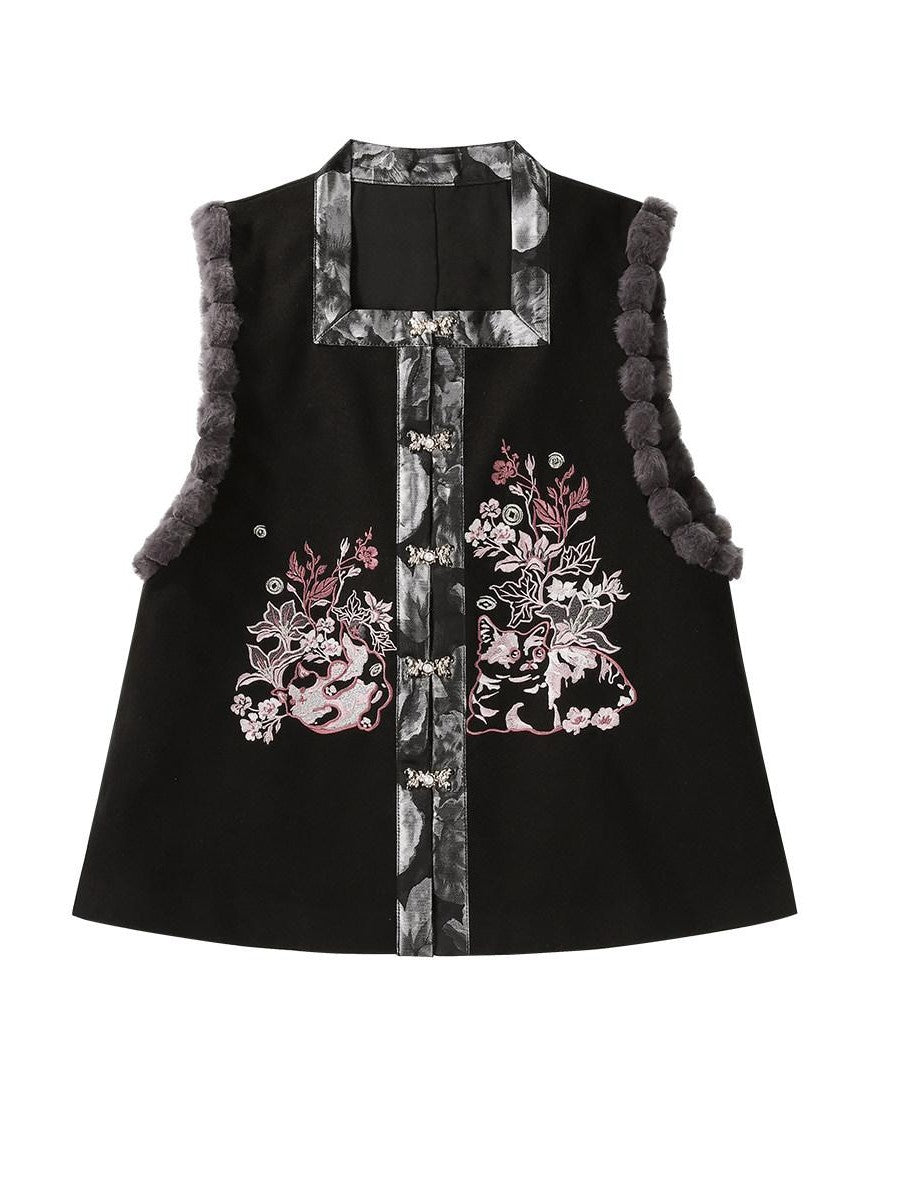 Sweet Promise Hanfu Retro Mamian Skirt Cross Collar Vest New Chinese Style Women's Skirt Sets
